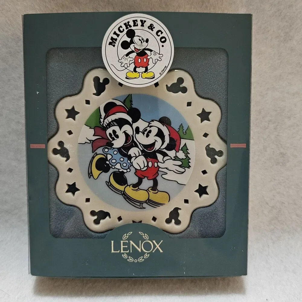 Lenox Disney Mickey and Minnie Mouse Skating Christmas Ornament w/ Original Box